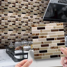  10pcs Imitation Tile Wall Sticker Mosaic Covered Bright Film Home Decor Kitchen Bathroom Waterproof Self-adhesive Tile Sticker 