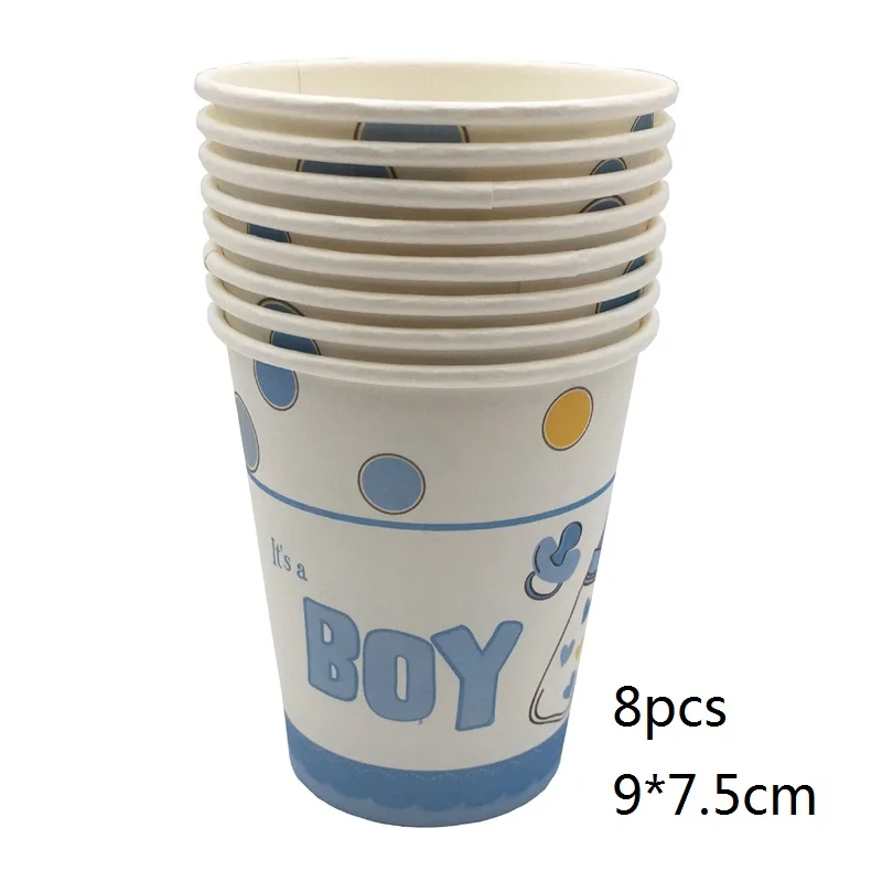 8pcs blue cups Детский душ девочка или мальчик пол раскрыть баннер воздушные шары одноразовые набор столовых приборов для детей день рождения украшения принадлежности - Цвет: 8pcs blue cups
