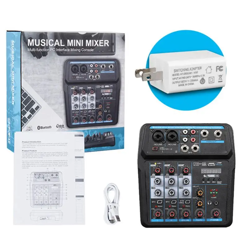 

4Channel Digital Mixer Console with Bluetooth USB 48V Phantom Power for DJ 203A
