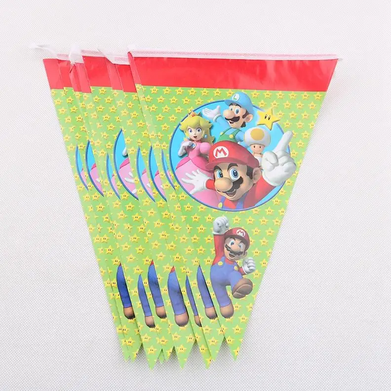 1 Набор, бумажный флаг Super Mario Bros, Вымпел, баннер с днем рождения, украшение для вечеринки, флаги для детей, подарок на вечеринку - Цвет: Flags 10pcs