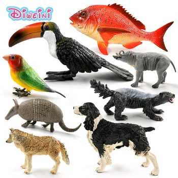 

New Wolf Dog Fish Pig Armadillo Parrot Bird Toucan Honey Badger Simulation animal model action figure Educational Gift Kids toys