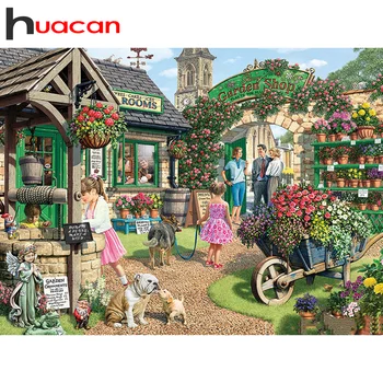 

Huacan 5d Diamond Painting DIY Landscape Full Square/Round Drill Diamond Embroidery Cross Stitch Town Mosaic Craft Home Decor