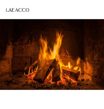 

Laeacco Brick Wall Fireplace Wood Fire Burning Flame Photography Backdrop Baby Portrait Photo Background Photo Studio Photocall