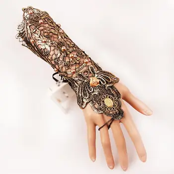 

Classical Lace Bracelet Gloves Elegant Style Lace Bracelet with Finger Ring Retro Creative Clothes Adornment for Women