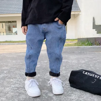 

Winter new children plus velvet plus thick jeans girl Korean warm pants denim trousers