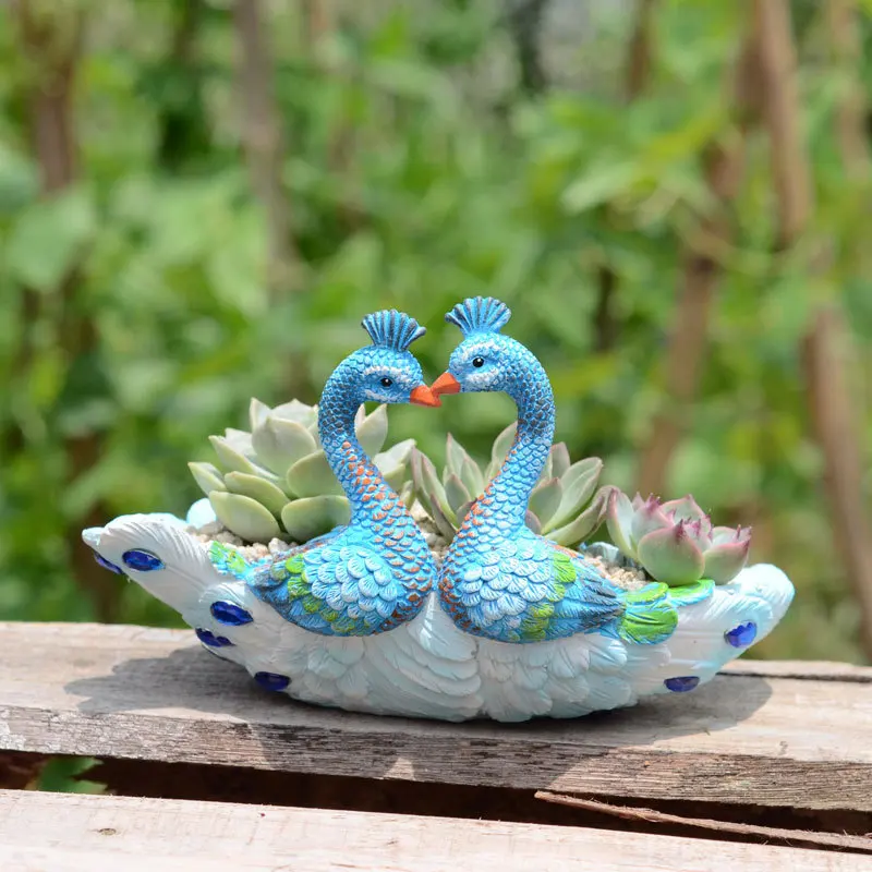 

Double Peacock Crafts Succulent Plant Pot Bonsai Pot For Flower Suculentas Bloempot Garden Home Decoration Accessory Dropship