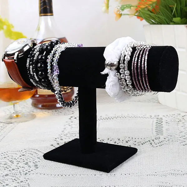 

New Hot Portable Velvet Bracelet Bangle Necklace Chain Watch T-Bar Organizer Rack Jewelry Display Stand Holder YAA99