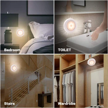 

1/3/6Pack Closet Cabinet Light LED Motion Sensor Night PIR Motion Sensor Round Light Battery Operated with Hook Loop Tape D30