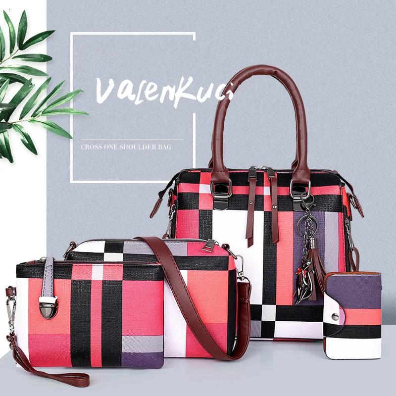 Reducido ValenKuci-Bolsos de diseñador de alta calidad para mujer, conjunto de bolsas compuestas de marca a cuadros con borla, Bolsos De Mujer 9gLVwWeak