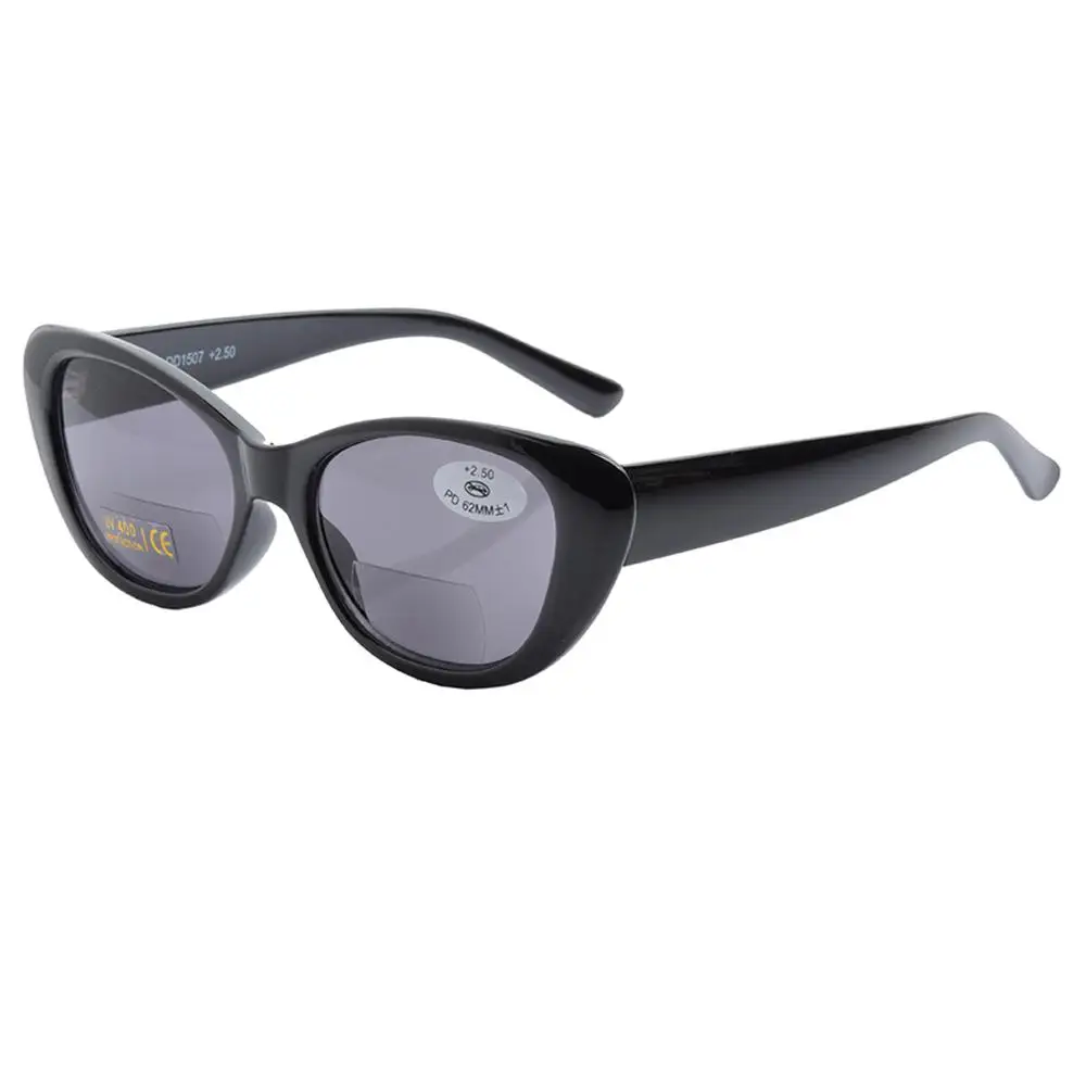 BLACK Женские бифокальные очки для чтения, модные солнцезащитные очки CatEye, UV400, бифокальные Солнцезащитные очки для чтения, бифокальные очки для чтения под солнцем - Цвет оправы: BLACK