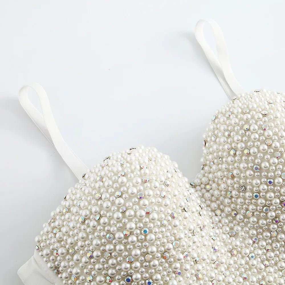 Mulher bustier y2k colheita topo strass pérolas