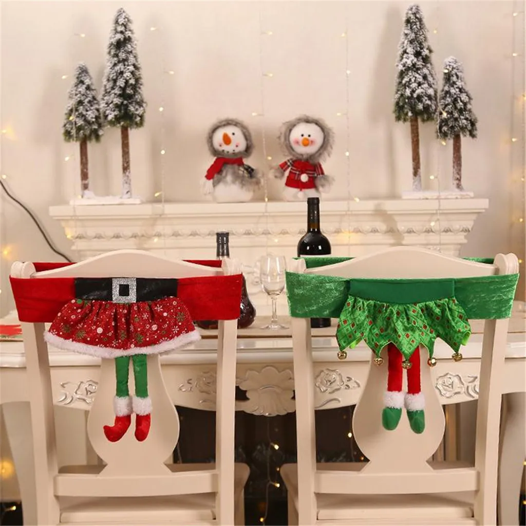 

Christmas Decorations Non-woven Elf Chair Set Stool Set Chair Cover Table Party Decor For Christmas W0827