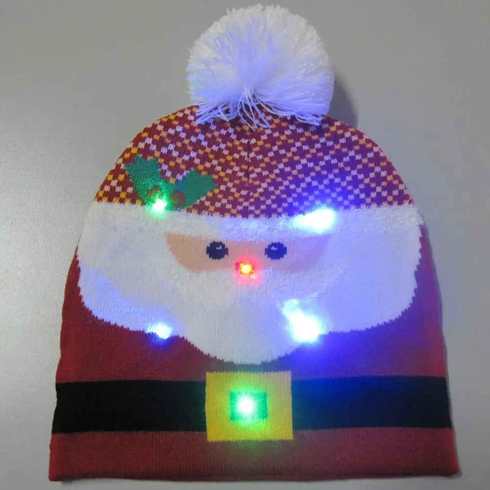 LED Christmas Hats Beanie Sweater Christmas Santa Hat Light Up Knitted Hat for Kid Adult Christmas Party Gift