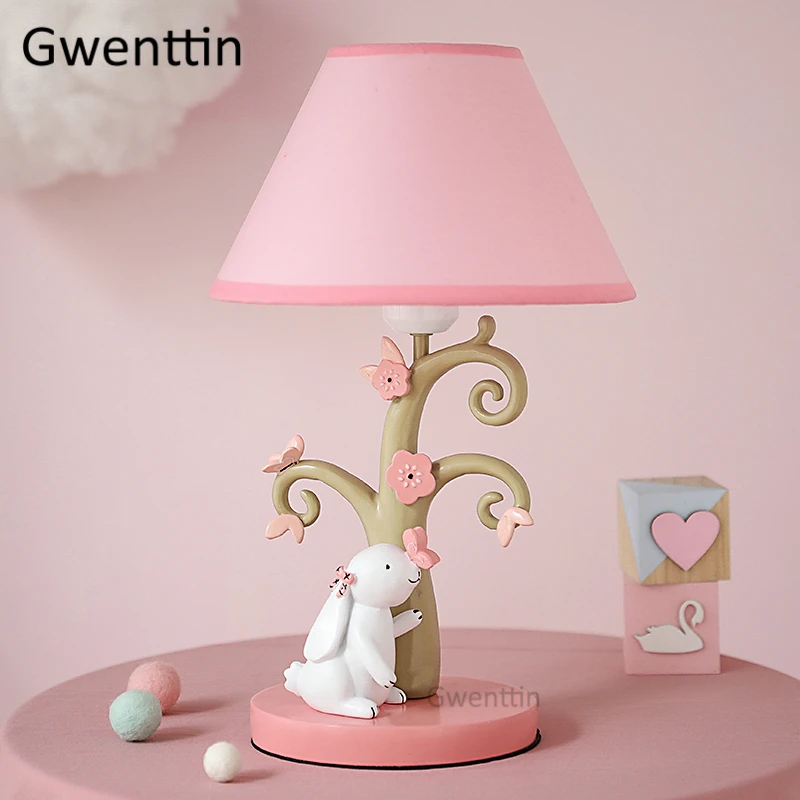 Мультяшные настольные лампы для девочек, светильник в виде кролика, современный светодиодный Настольный светильник, Светильники для детей, прикроватная лампа для спальни, домашний декор E27
