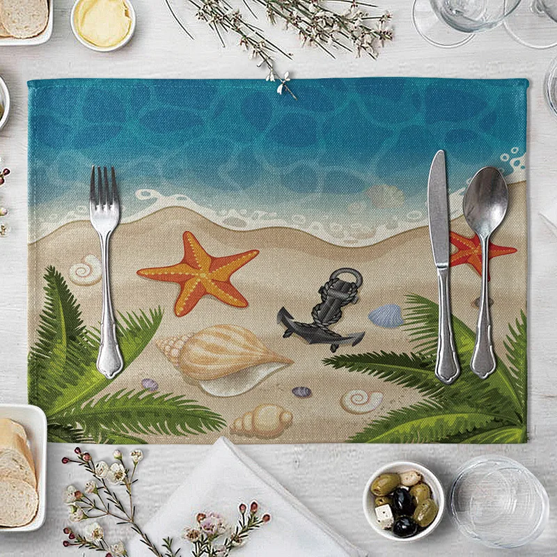 6 Приморский пляжный узор, столовые приборы, кокосовое дерево, льняные коврики для стола, обеденный стол, украшение для кухни, для дома - Цвет: 6