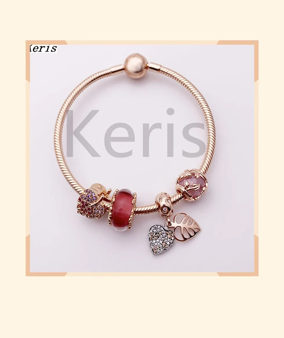 

Latest 100% S925 1: 1 Magic Forest Rose Glass Leaf Jewelry Christmas Gift For Girlfriend Charm Bracelet