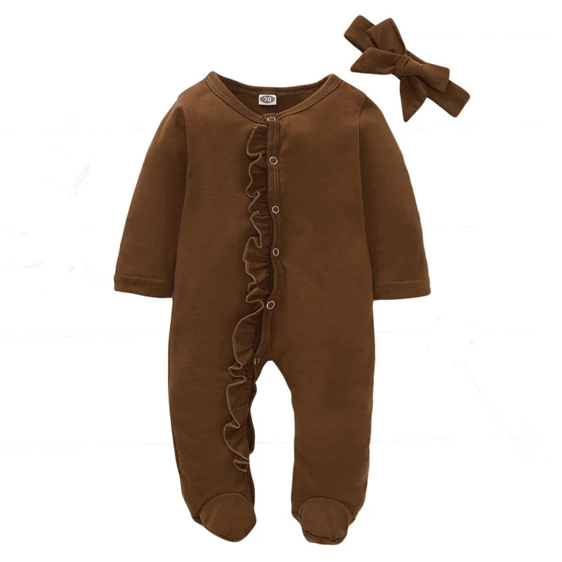 Весенне-осенняя одежда для новорожденных; комбинезон+ головной убор с длинными рукавами; хлопковая одежда с оборками для маленьких мальчиков и девочек от 0 до 18 месяцев - Цвет: A1