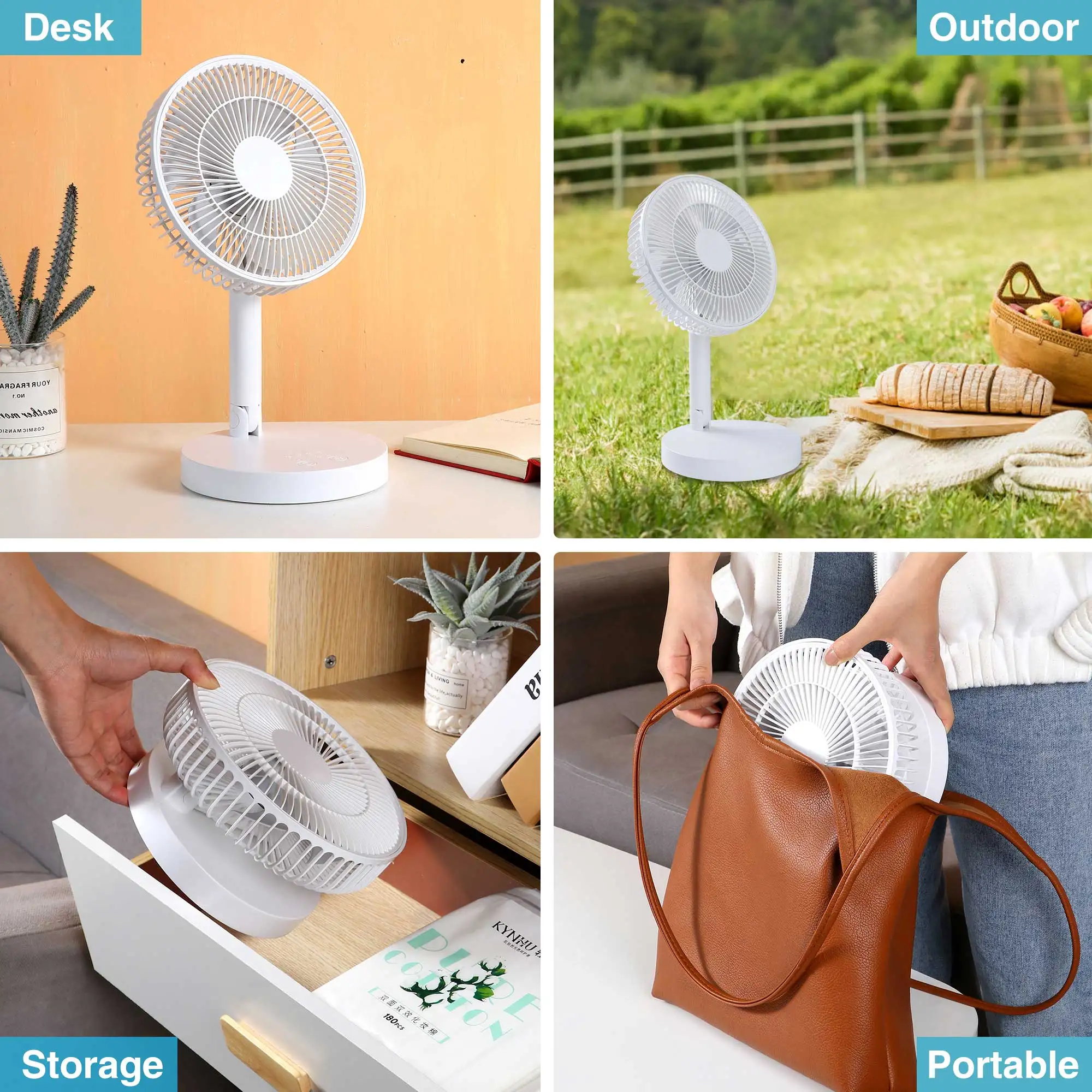 KASYDoFF Rechargeable USB Table Fan ,7200mAh Portable Mini stand Fan Cooling Small Foldable fan for Desk Home Office and bedroom 3