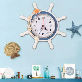 

Creative Wooden retro clock Nautical Beach Wheel Wall Clock Maritime Time Clock Wall Decoration