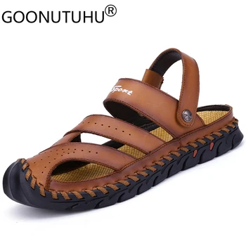 

Summer men's sandals casual genuine leather breathable shoes male fltas slippers light beach sandal man platform sandals for men
