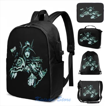 

Funny Graphic print Sylvanas Windrunner USB Charge Backpack men School bags Women bag Travel laptop bag