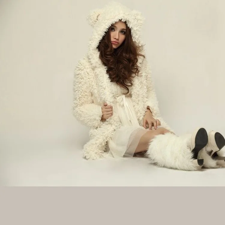 Lugentolo пальто куртки для женщин сплошной цвет осень зима милый медведь уши с капюшоном Плюшевые открытый стежка - Цвет: Белый