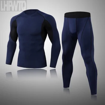 

Men Compression Thermal underwear rashgard clothing Male thermal shirt pants Solid Color 2 piece Tracksuit Men long johns Set