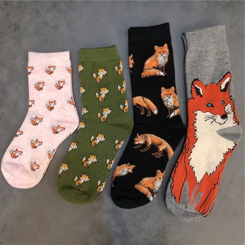 Drop Ship Animal Socks Fox Tod Foxhound Bushy Tail Foxy Mammifero Green Grass Zoo Popular Fairy Tales Forest Fresh Sox Wild Mid