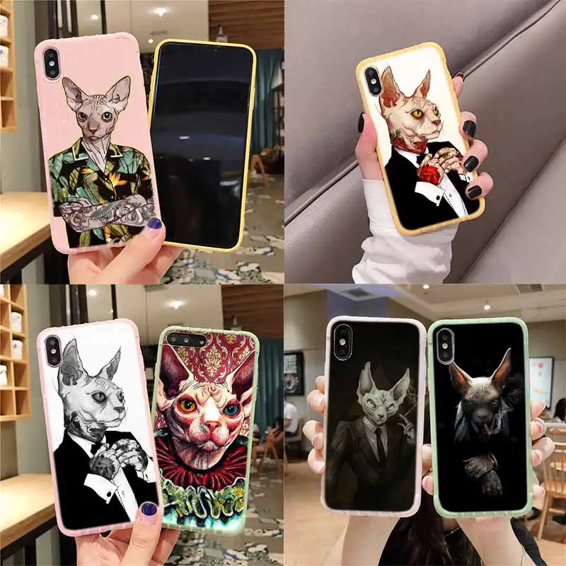 Чехол для IPhone 11 Pro Max X XS MAX 8 7 6S Plus с изображением тату Сфинкс кошки на