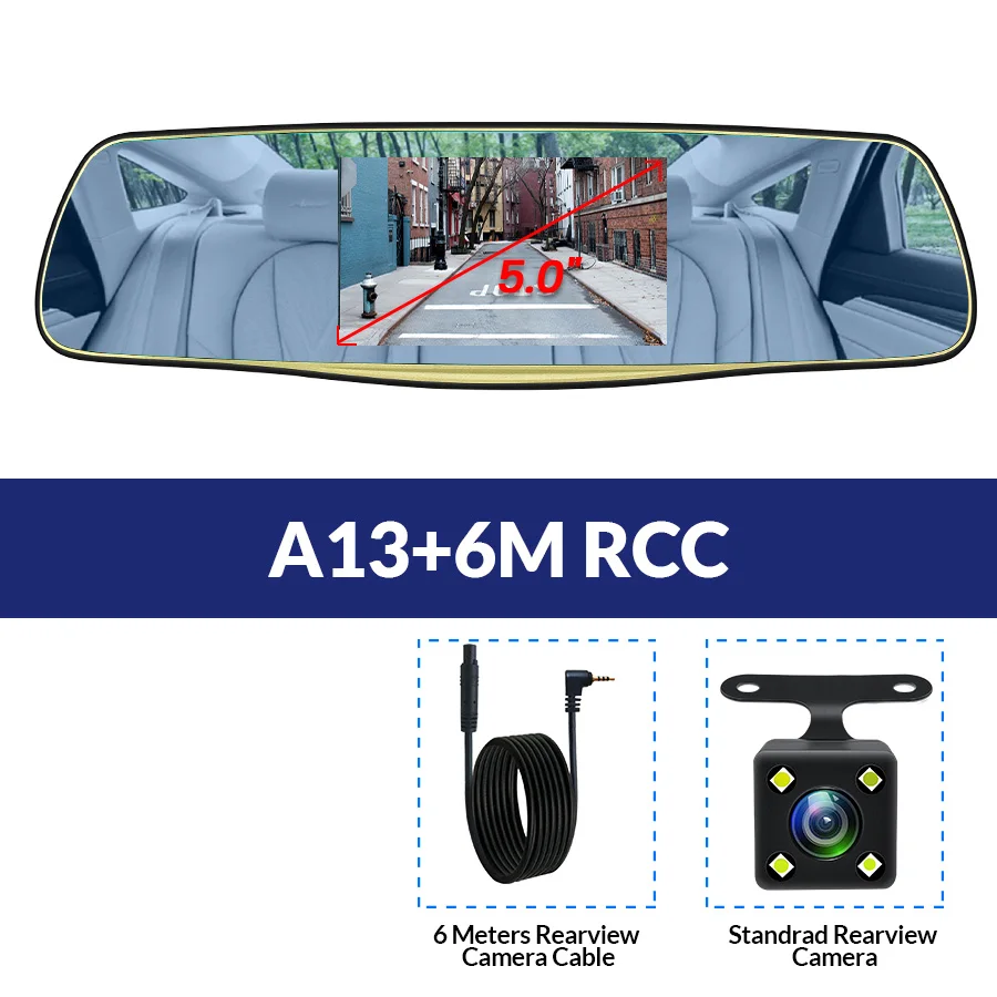 E-ACE Автомобильный видеорегистратор Dashcam dvr зеркальная видеокамера FHD 1080P Автомобильная камера с двумя объективами авто регистратор с камерой заднего вида видеорегистратор - Название цвета: A13-6M RCC