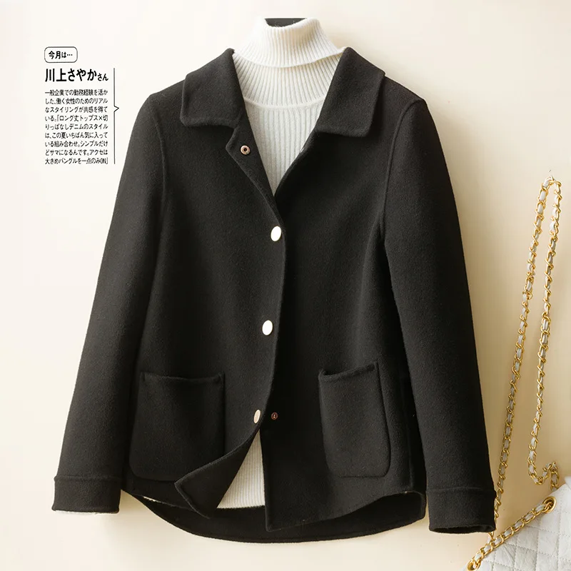 hooded puffer jacket 2021 Autumn Winter Loose-fitting Temperament Commuter Beltless Pure Color Lapel Short Korean Wool Ladies Jacket rab coat womens Coats & Jackets