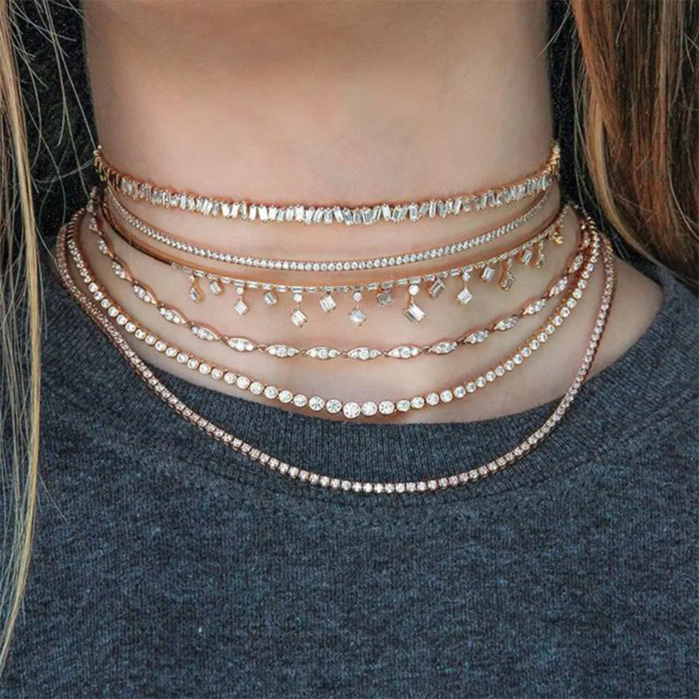 Molinuo мини куб bling тонкие cz Очарование цепи ожерелье белый циркон золотой цвет модное ожерелье-чокер для очаровательные женские зимние сапоги