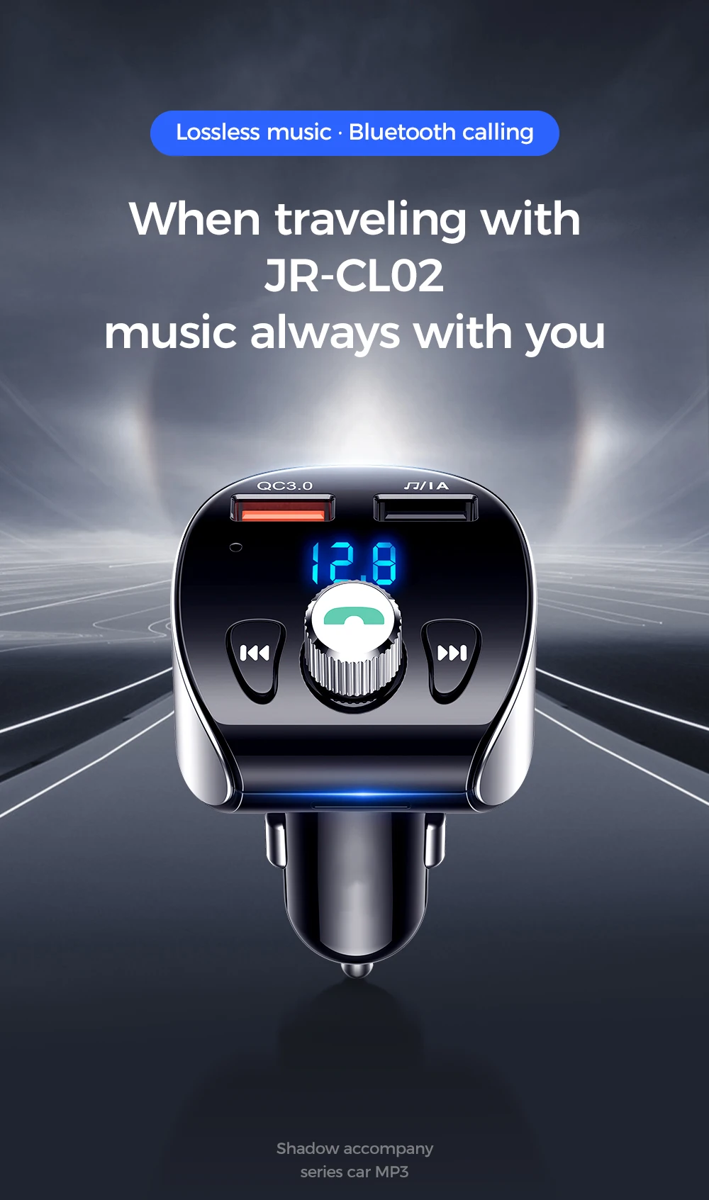 Устройство для автомобиля с двумя портами USB Зарядное устройство Bluetooth 5,0 Handsfree Car Mp3 плеер Quick Charge 3,0 Быстрая зарядка Зарядное устройство Поддержка, u-диск, tf-карта, формат музыки без потери качества