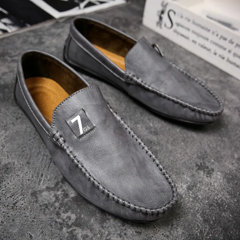 Mens Casual Leather Flat Shoes Summer Slip On Driving Loafers Comfy Boat Shoes 