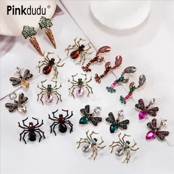 

Pinkdudu Large Clear Crystal Drop Earrings Big Cute Pink Statement Insect Butterfly Black Spider Dangle Earrings for Women PD116