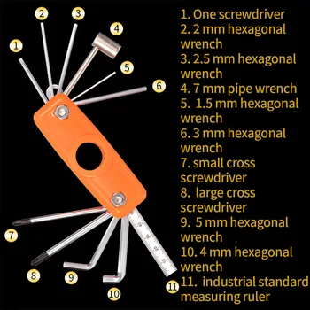 

11 In 1 Maintenance Wrench Adjustable For Electric Guitar Repair Tool Foldable Measuring Portable Scale Multifunctional Metal