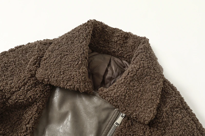 Свободная короткая куртка из овечьей кожи с разрезом, новинка, Женское пальто с отворотом и длинным рукавом, модное осенне-зимнее пальто Y082