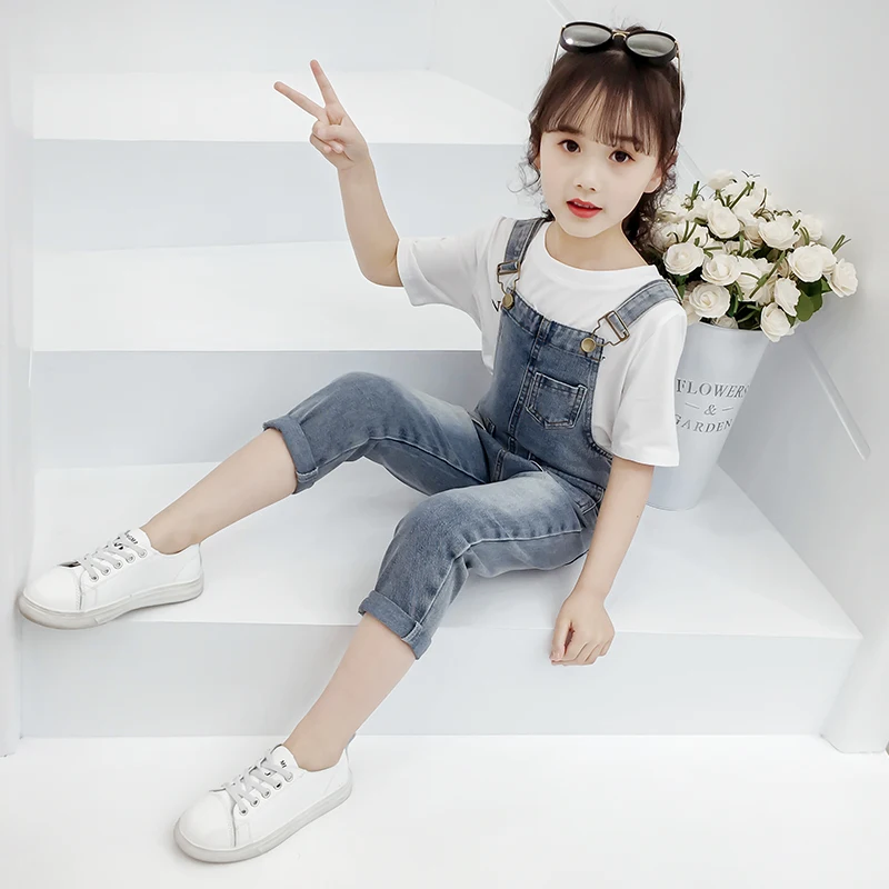 Fashion Spring Autumn Baby Girls Overalls Casual Solid Suspender Trousers Kids Denim Pants Children Vestidos For 3-14 Years Old