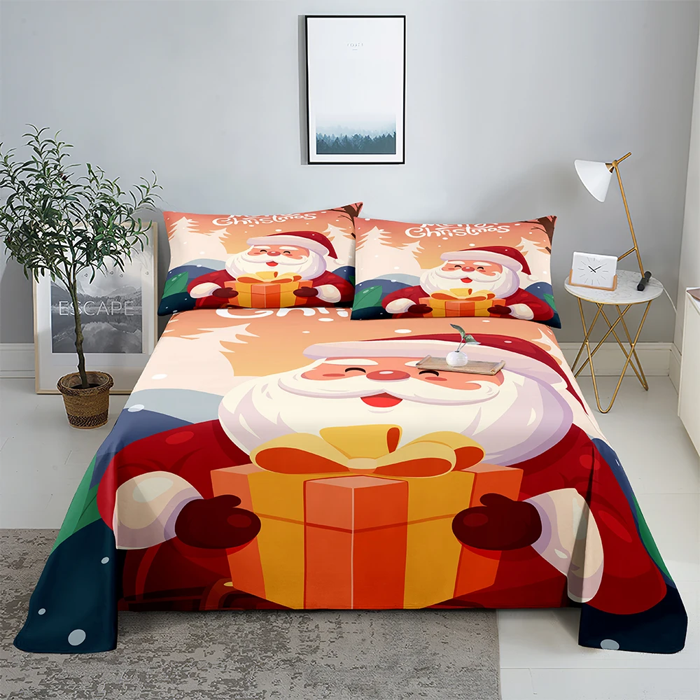 

Christmas Present 0.9/1.2/1.5/1.8/2.0m Digital Printing Polyester Bed Flat Sheet With Pillowcase Print Bedding Set