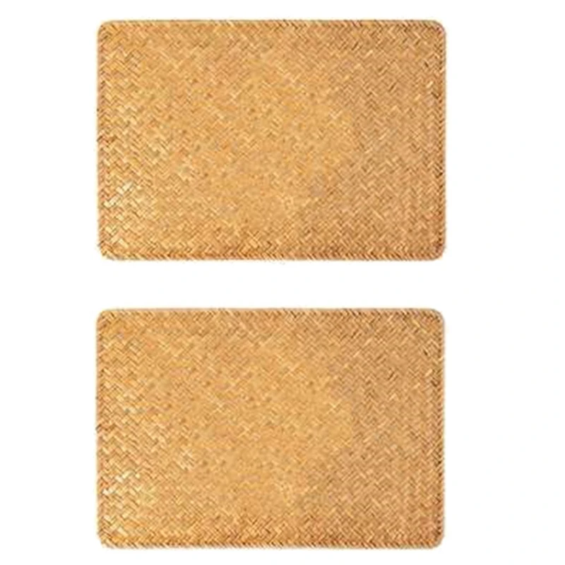 2 Pcs Straw Woven Placemat,Hand Woven Rectangular Placemat,Rattan Woven