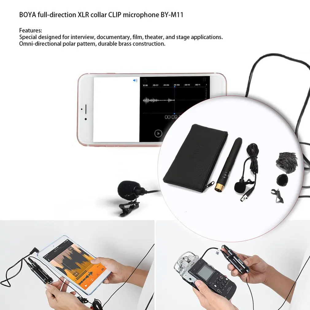 BOYA BY-M11 Профессиональный всенаправленный XLR петличный микрофон система для интервью документальный фильм театральный сценический