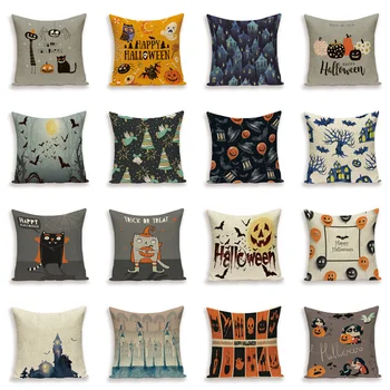 

Happy Halloween Cushion Cover Skull Pillow Cover Horror Throw Pillows Case Linen Home Decorative Sofa Bed Cushions Cases Cojin