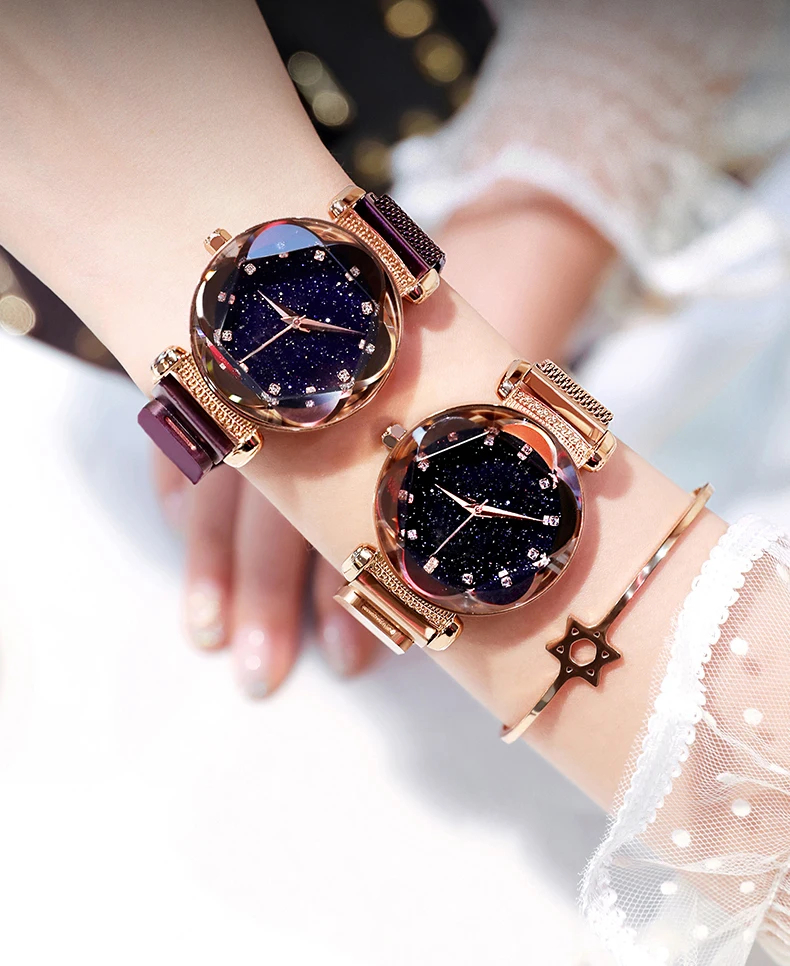 Дропшиппинг Лидер продаж для женщин магнитная пряжка звездное небо Алмазный часы Роскошные дамы нержавеющая сталь кварцевые наручные часы подарок