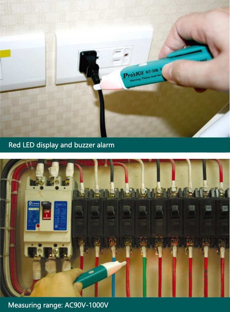 Proskit 90V~ 1000V Бесконтактный электроскоп Тестер Напряжения Ручка Красный светодиодный индикатор зуммера сигнализация тестер напряжения детектор напряжения
