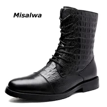 Misalwa новые мужские военные ботинки из натуральной кожи; зимние мотоциклетные ботинки из крокодиловой кожи; Уличная обувь черного цвета; большие размеры 35-47