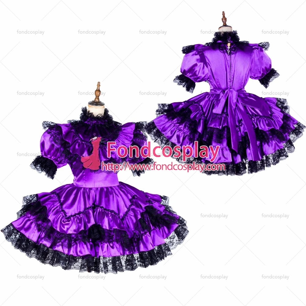 fondcosplay adult sexy cross dressing sissy maid short lockable Purple satin dress Uniform cosplay costume Tailor-made[G1795] |