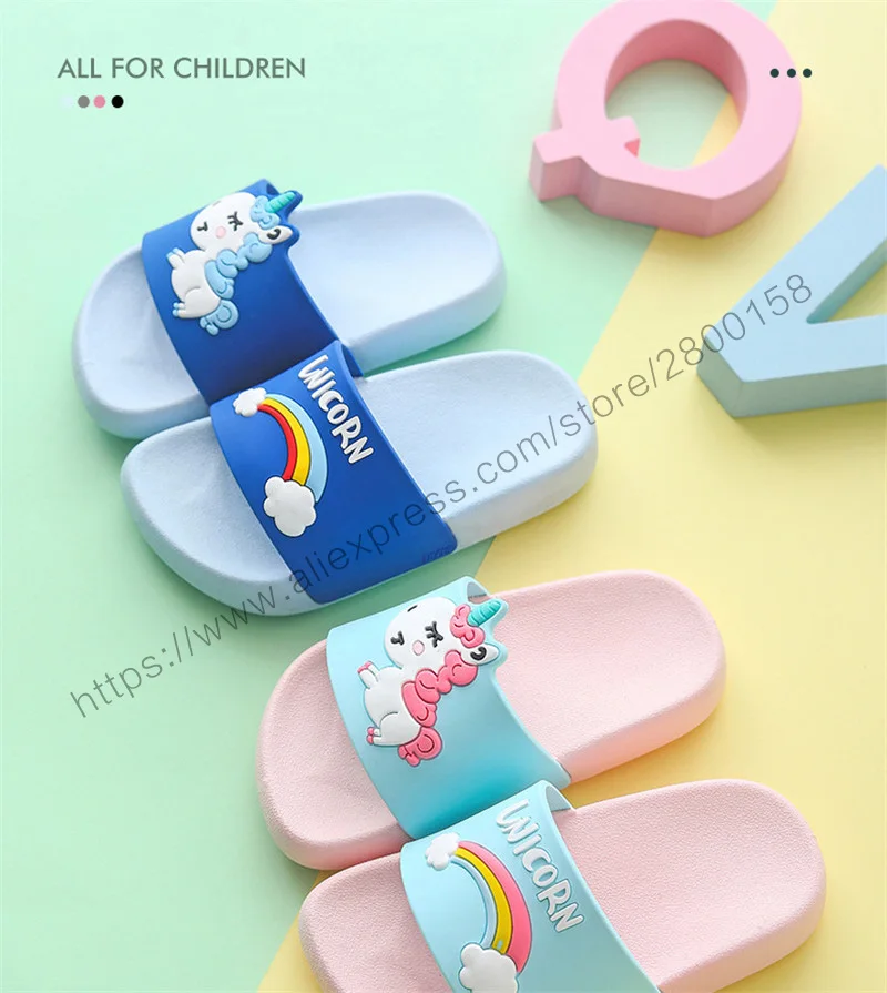 child shoes girl New Summer Rainbow Unicorn Slippers For Boys Girls Kids Beach Shoes Baby Toddler Soft Indoor Family Children Non-slip Sandals children's shoes for sale