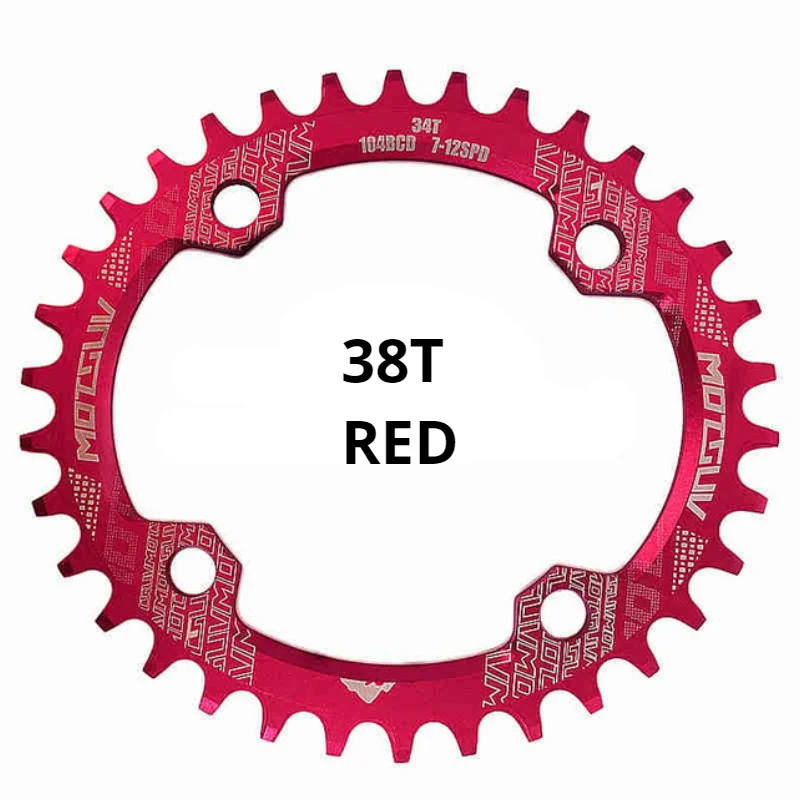 MOTSUV 104BCD овальная узкая широкая цепь MTB горный велосипед 32T 34T 36T 38T шатуны с одним зубом пластины части 104 BCD - Цвет: red 38T Oval