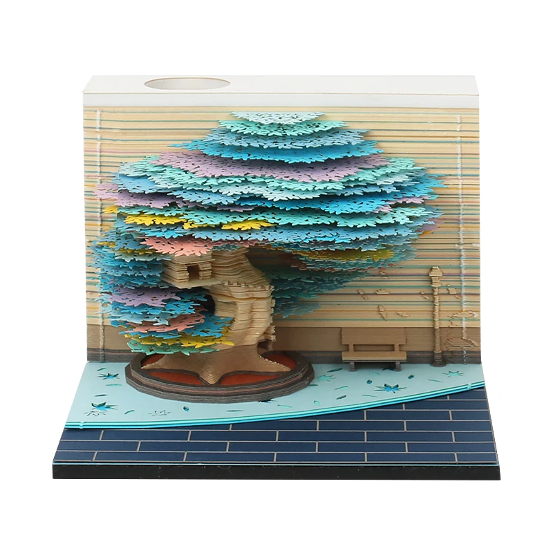 Omoshiroi Bloc 3d Art Bloc-notes 3d Calendrier 2024 Arbre Maison