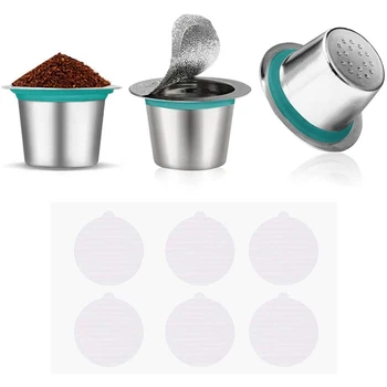 

Reusable Coffee Pods,Coffee Capsule Coffee Filter with 60 Self Adhesive Aluminum Foil Lids for Nespresso Coffee Machines